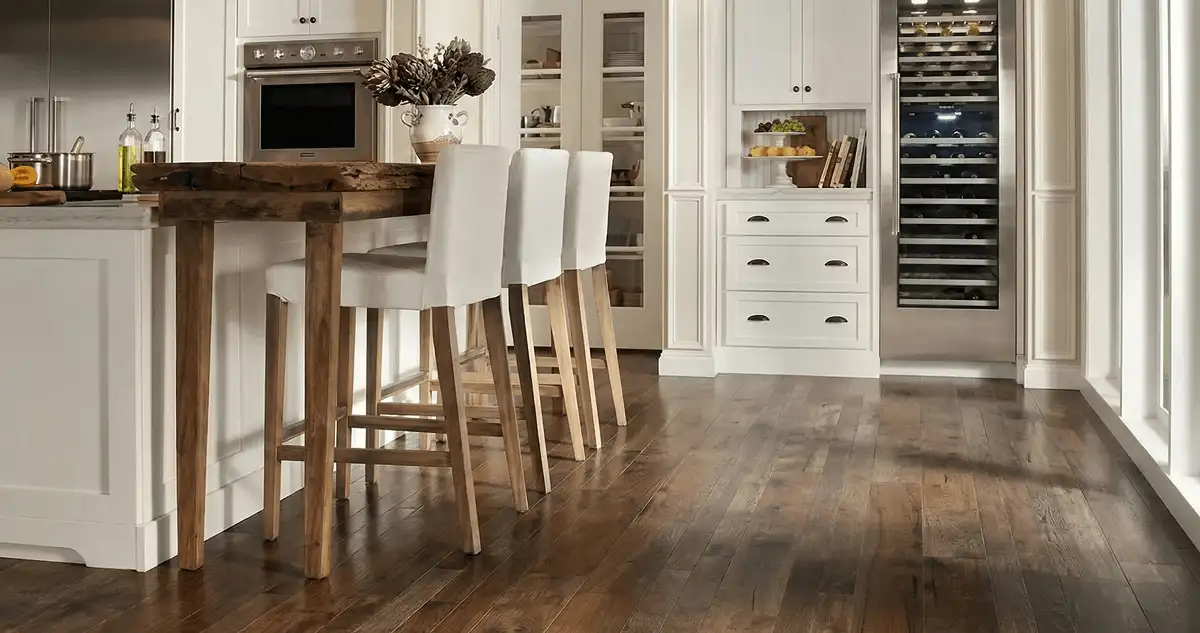 Professionally installed and refinished hardwood flooring in a residential home, showcasing smooth finish and natural wood tones in Erie, PA